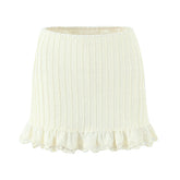 Elastic Waist Wave Rib Lined Knitted Mini Skirt